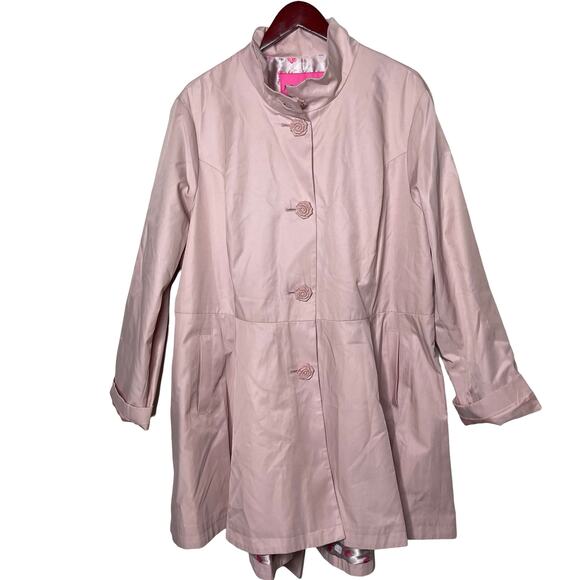 Betsy Johnson blush pink rose button trench coat sz 3X - Picture 1 of 8
